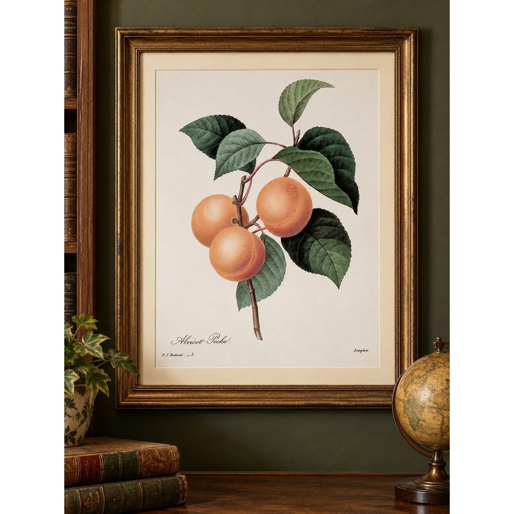 Apricot Peach Fruit Botanical Wall Art Decor Redoute Book Plate 11x14 Cottage